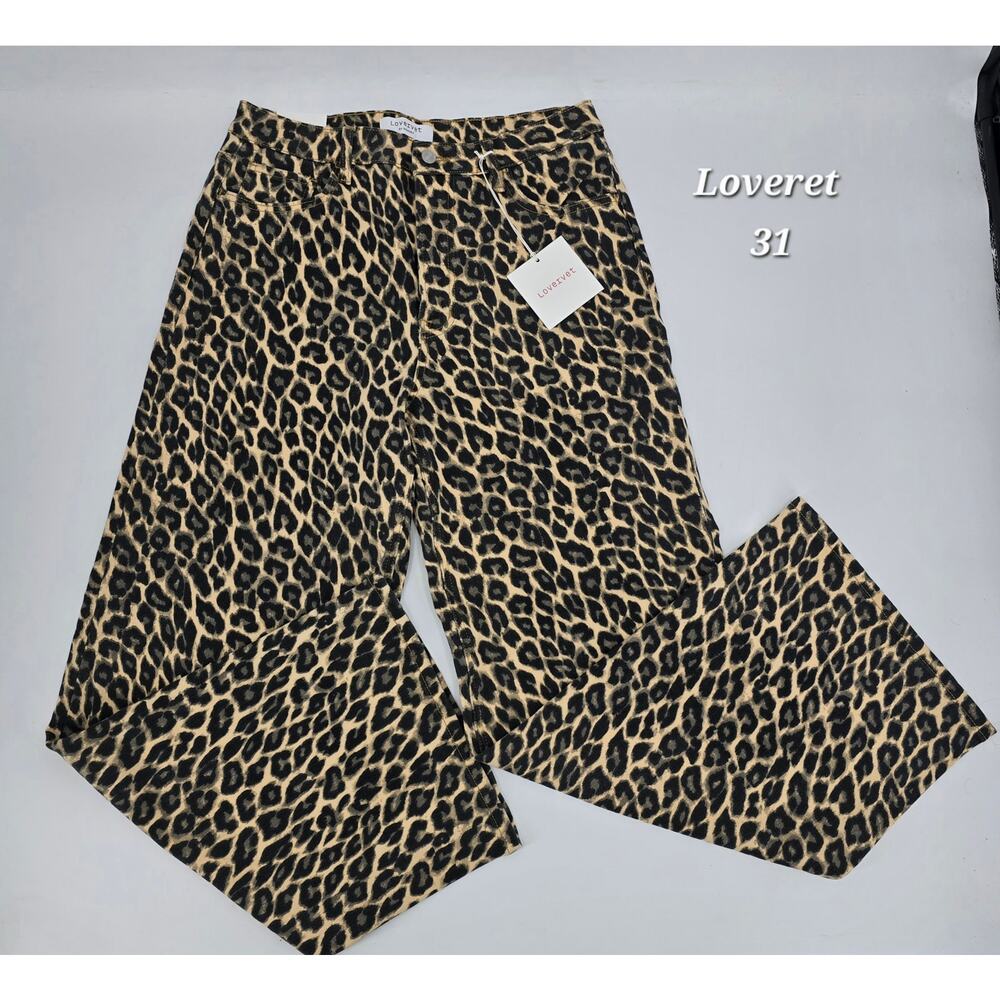 Lovervet by Vervet Leopard Print Jeans 31 High Rise Wide Leg Animal Print Denim